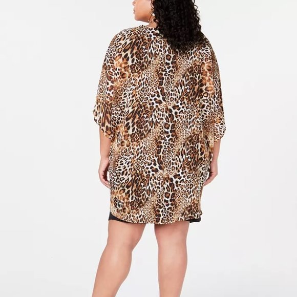 🎁Love Squared Trendy Plus Size Sheath Dress & Animal-Print Overlay - Picture 3 of 8